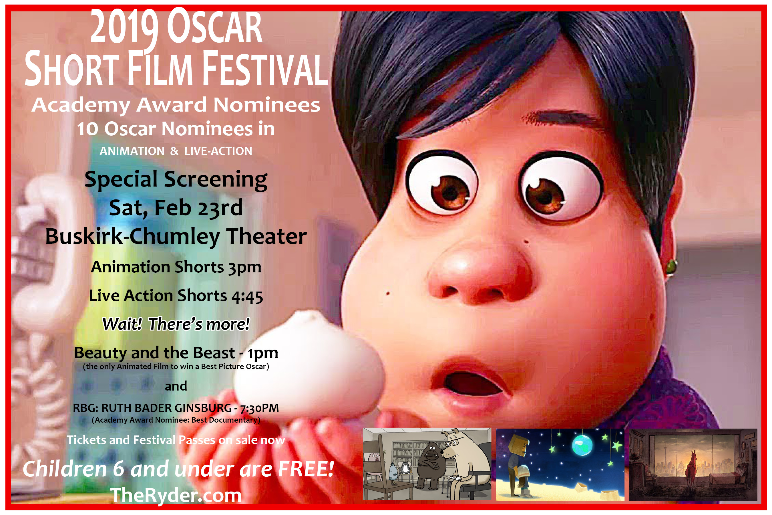 2019 Oscar Short Film Festival at the Buskirk Chumley Theater on Saturday,  Feb 23rd - The Ryder Magazine & Film Series